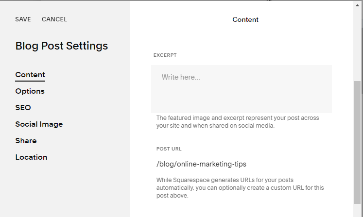Squarespace SEO - Adding URL to Squarespace blog post