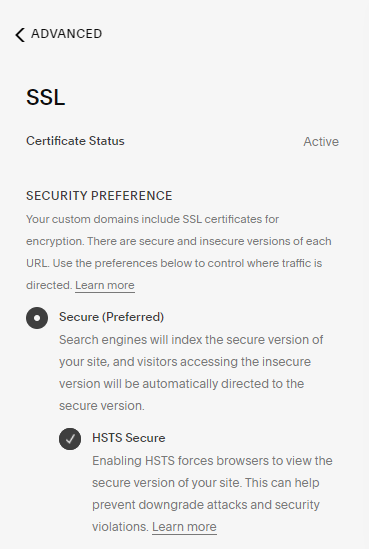 Squarespace SEO - Squarespace SSL settings
