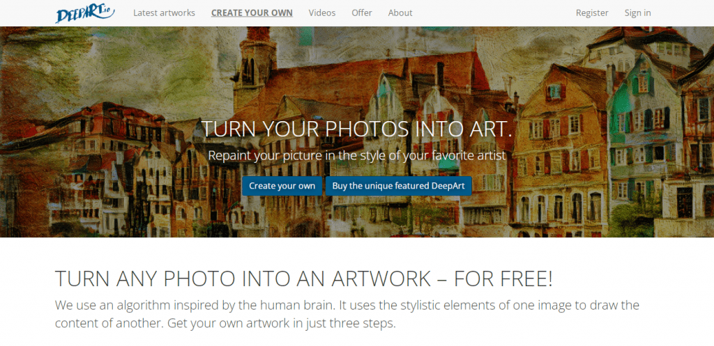 AI Art Generator - DeepArt Homepage