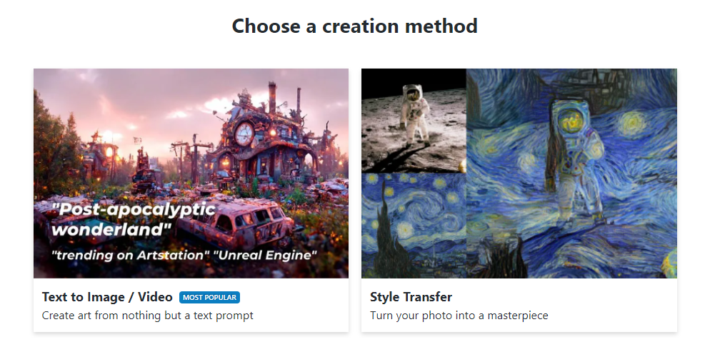 AI Art Generator - NightCafe Creation Methods