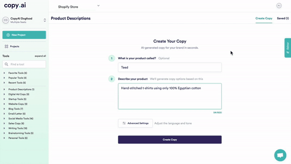 AI Story Generator - Copy.ai Advanced Settings