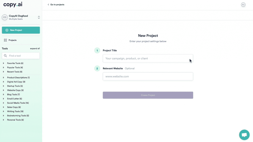 AI Story Generator - Copy.ai New Project