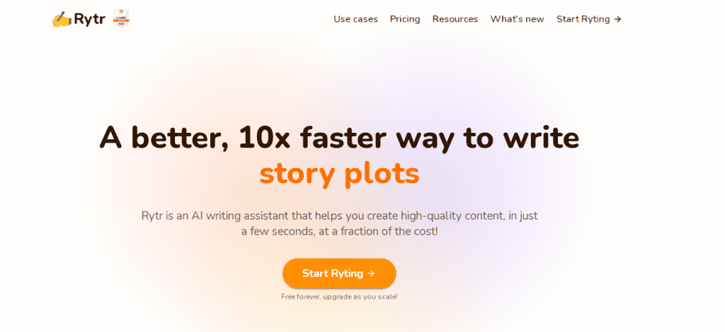 AI Story Generator - Rytr Homepage