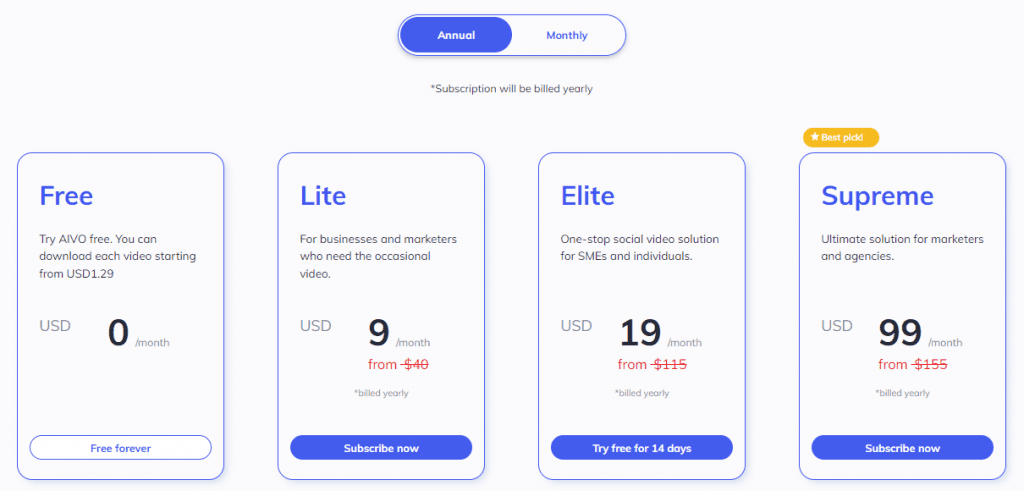 AI Video Editing - Aivo Pricing