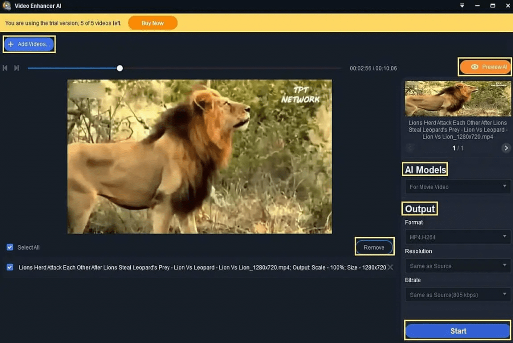 AI Video Enhancer - DVDFab Video Enhancer AI Settings