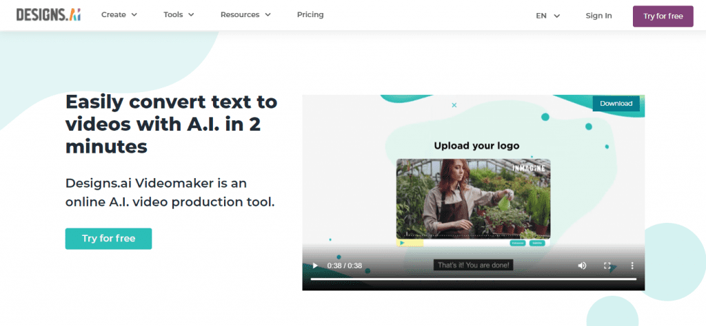AI Video Generator - Designs.ai Homepage