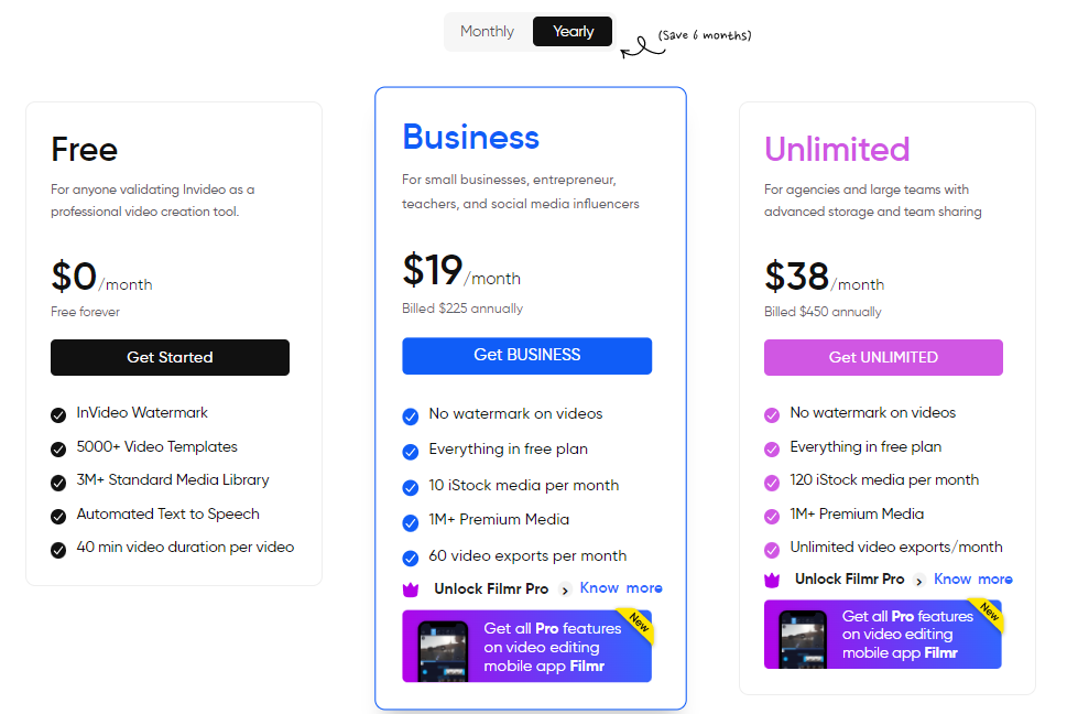 AI Video Generator - InVideo Pricing