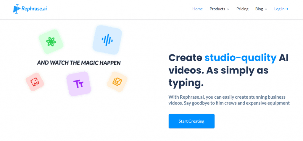 AI Video Generator - Rephrase.ai Homepage