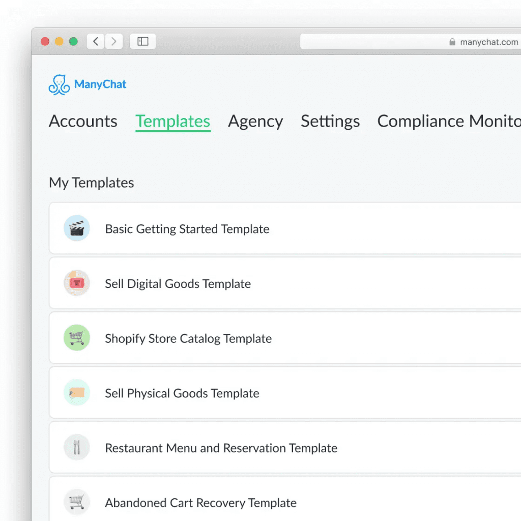 Chatbot Companies: Manychat templates