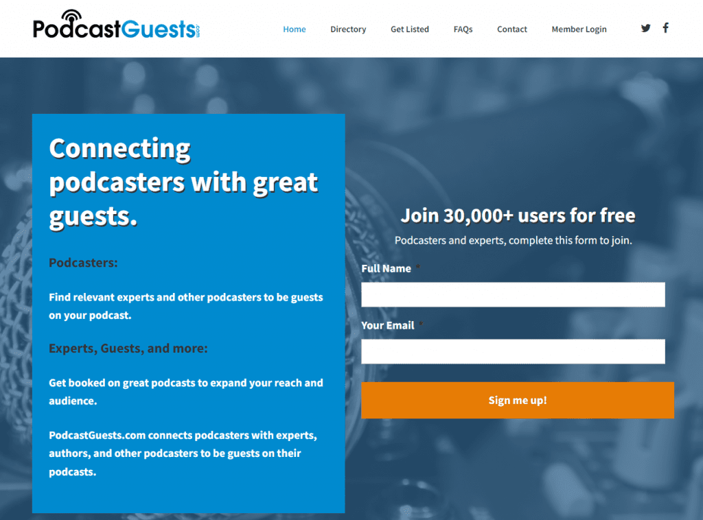 Link building services - PodcastGuests homepage
