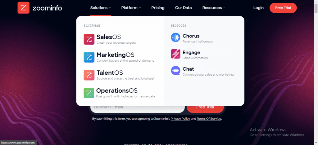 Prospecting: ZoomInfo homepage