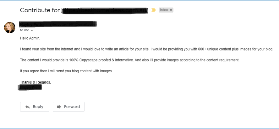 Guest post outreach - bad email example
