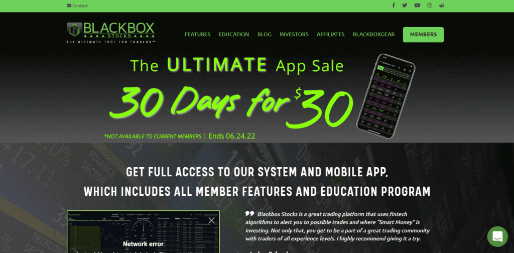 AI Trading Software - BlackBoxStocks Homepage