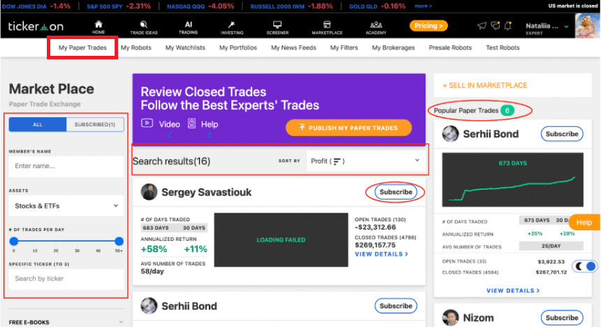 AI Trading Software - Tickeron Paper Trades