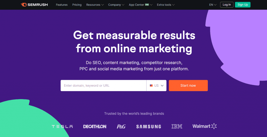 B2B marketing - semrush homepage
