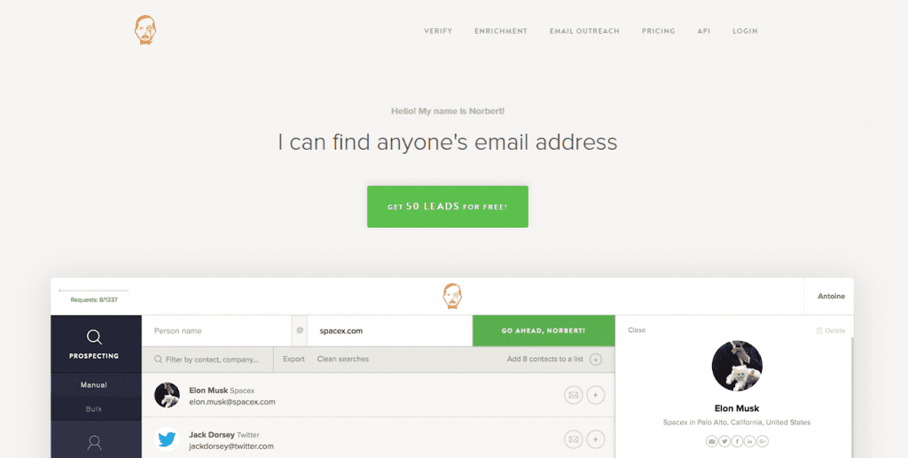 Prospecting Tools - Voila Norbert Homepage