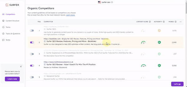 Surfer SEO - Content Editor Settings
