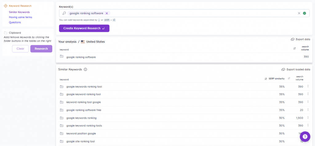 Surfer SEO - Keyword Research Report