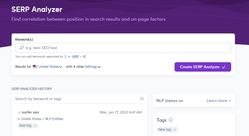 Surfer SEO - SERP Analyzer