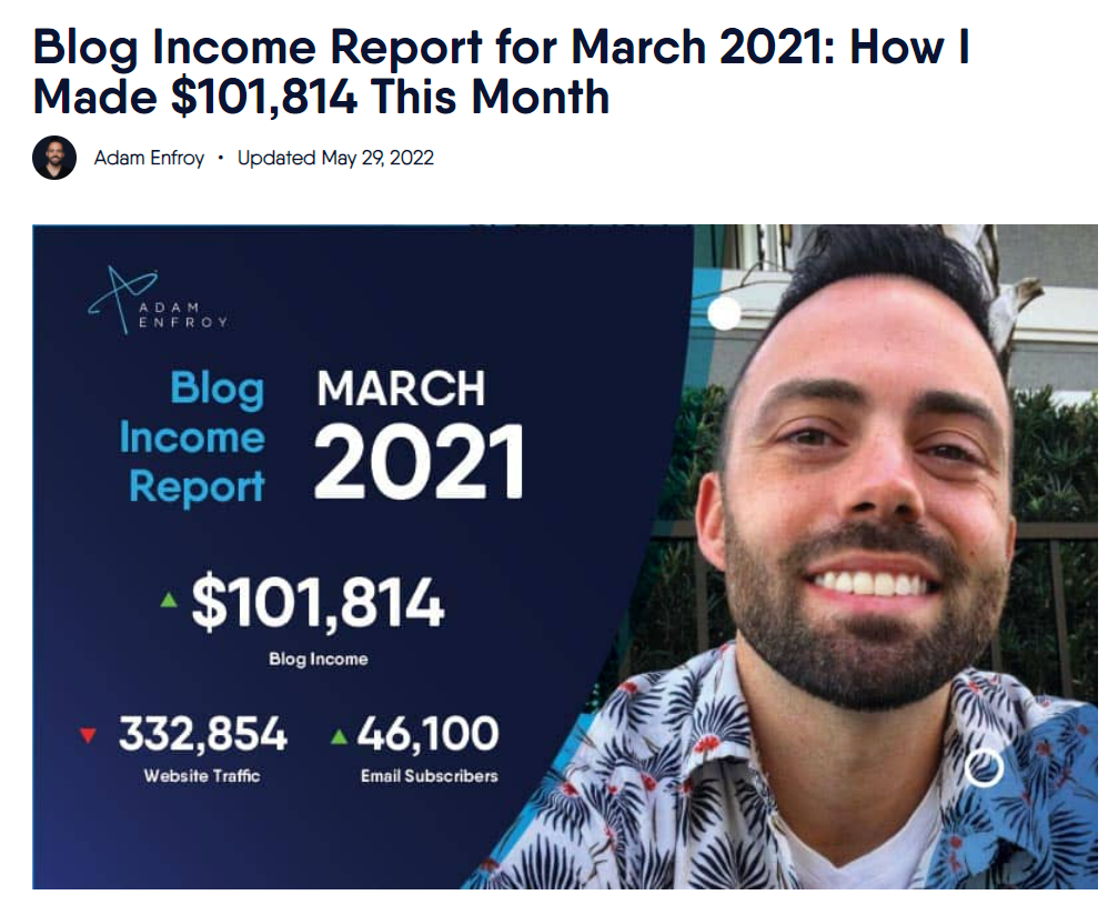 Adam Enfroy - Blog income report