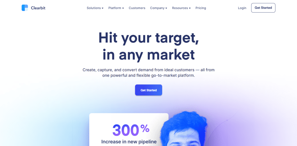 B2B Database: Clearbit homepage