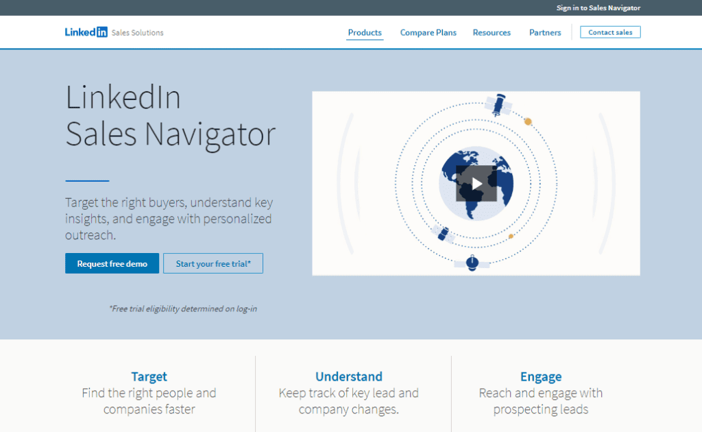 B2B database: LinkedIn Sales Navigator homepage
