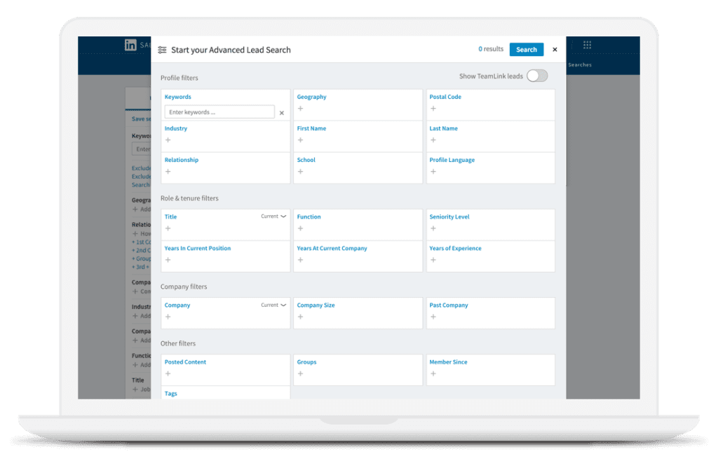B2B database: LinkedIn Sales Navigator search filters