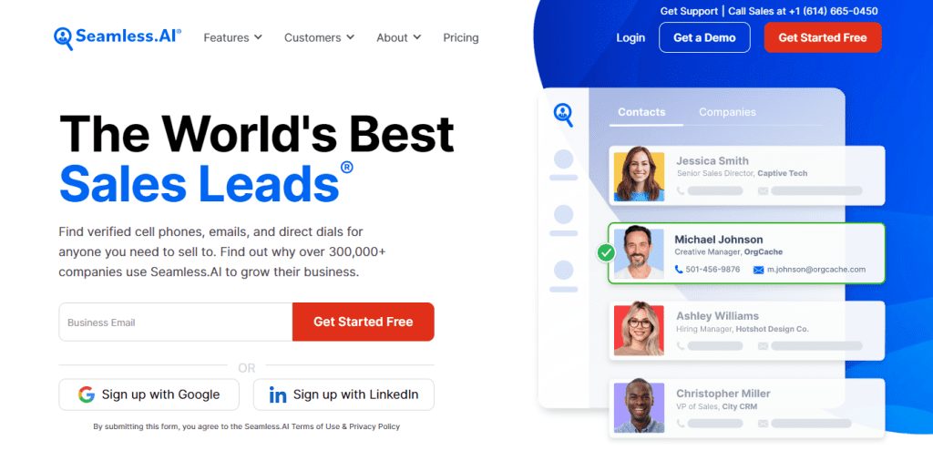 B2B database: Seamless.ai home page