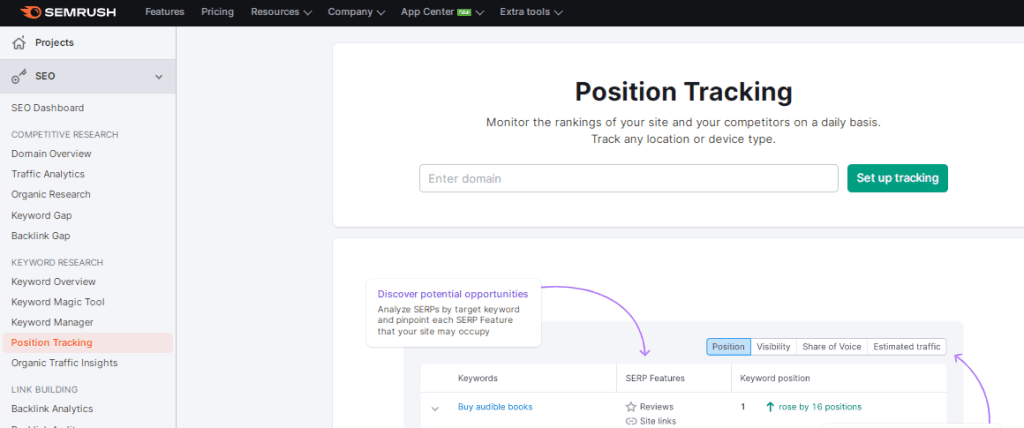 Best Rank Tracking Tool: Semrush Position Tracking