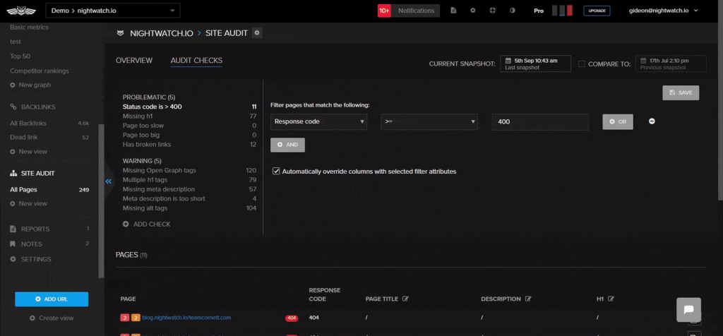 Best SERP Tracking: Nightwatch Site Audit