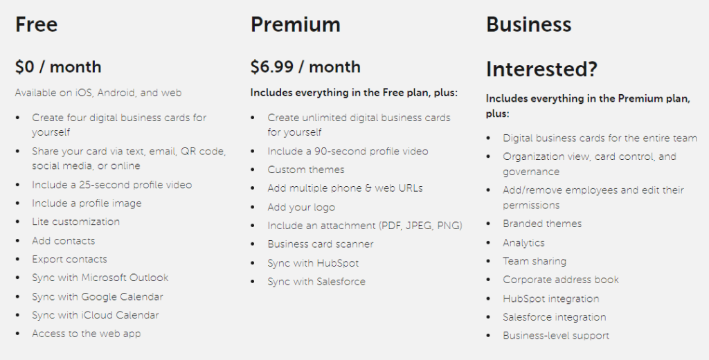 Digital Business Card - SwitchIt Pricing