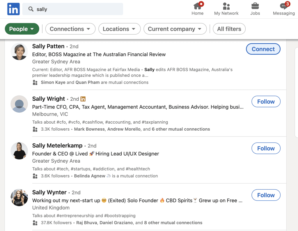 What is LinkedIn? - Sally search results