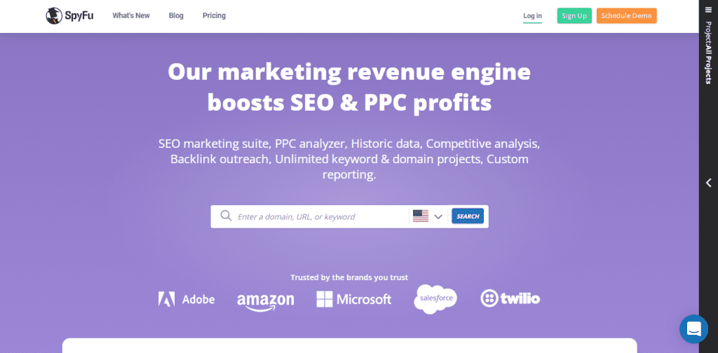 Best SEO Tools: SpyFu Homepage