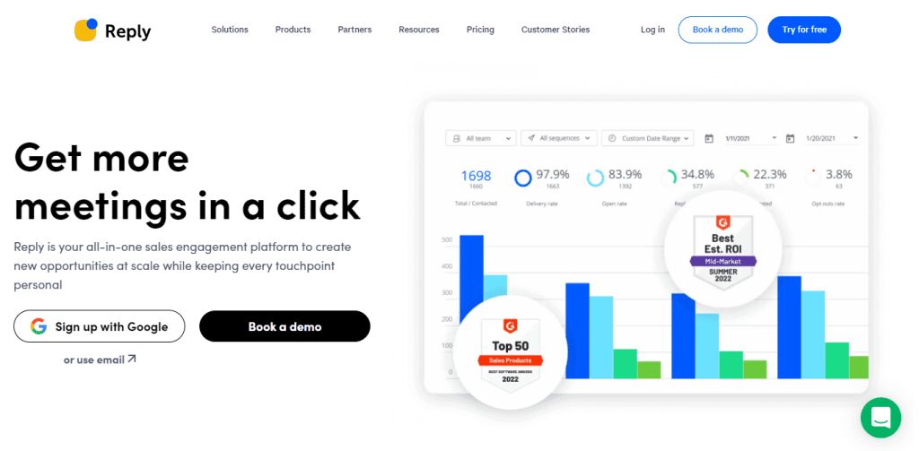 Cold Email Software: Reply homepage