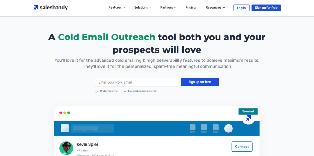 Cold Email Software: Saleshandy homepage