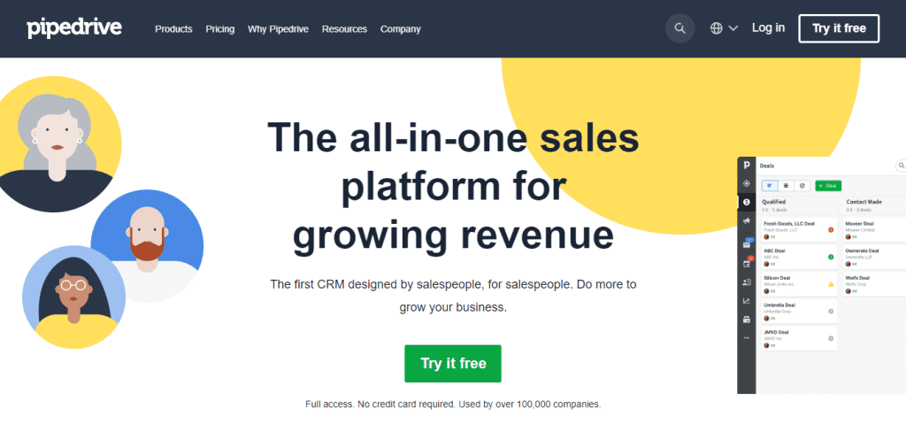 CRM for Startups: Pipedrive Homepage