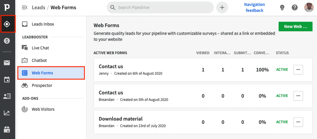 CRM for Startups: Pipedrive Web Forms