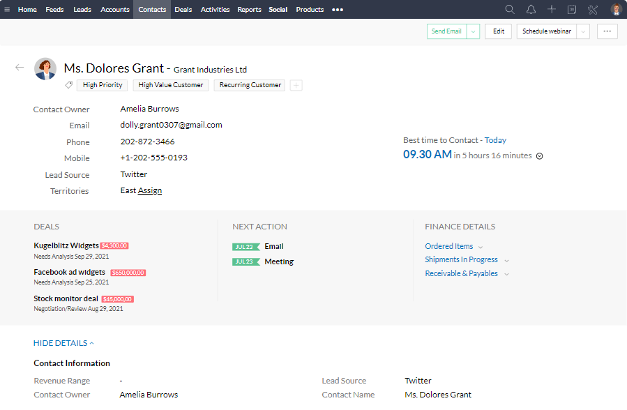 CRM for Startups: Zoho CRM Contacts