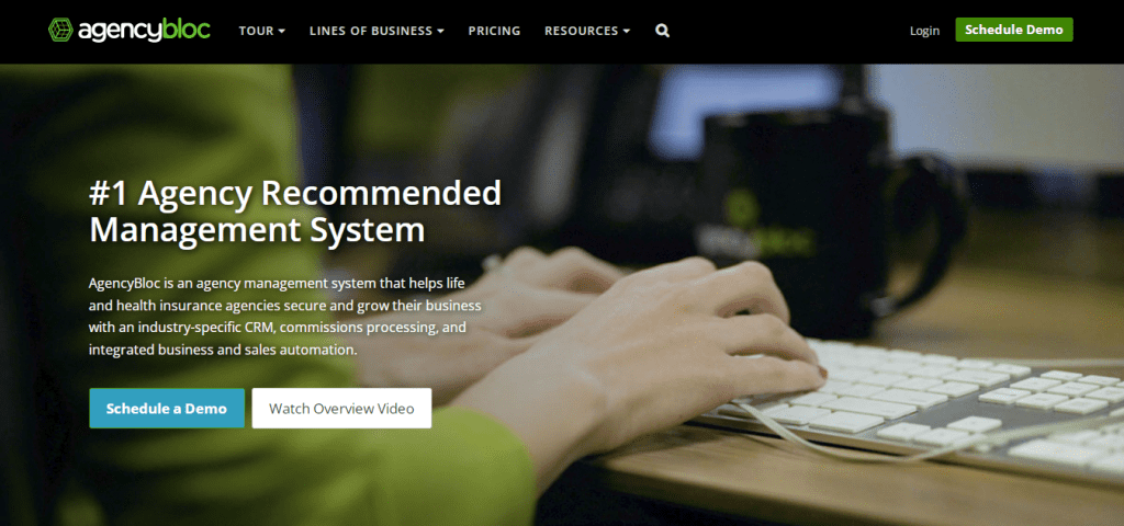 Insurance CRM: AgencyBloc Homepage