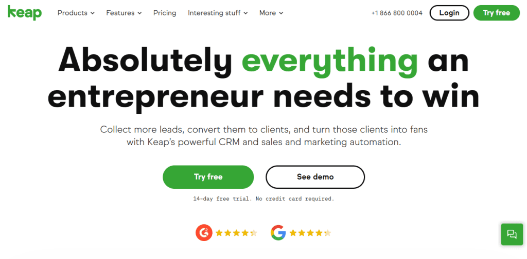 Insurance CRM: Keap Homepage