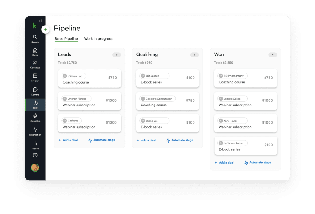 Insurance CRM: Keap Sales and Marketing Pipeline