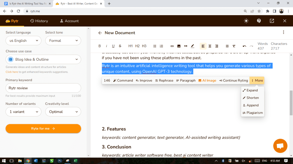 Rytr AI Writing Tool - Content Refinement Tools