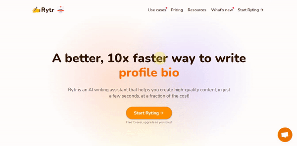 Rytr AI writing tool - Homepage