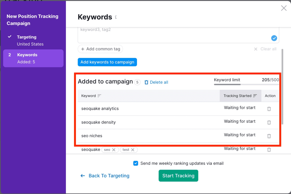 Semrush review: New position tracking campaign