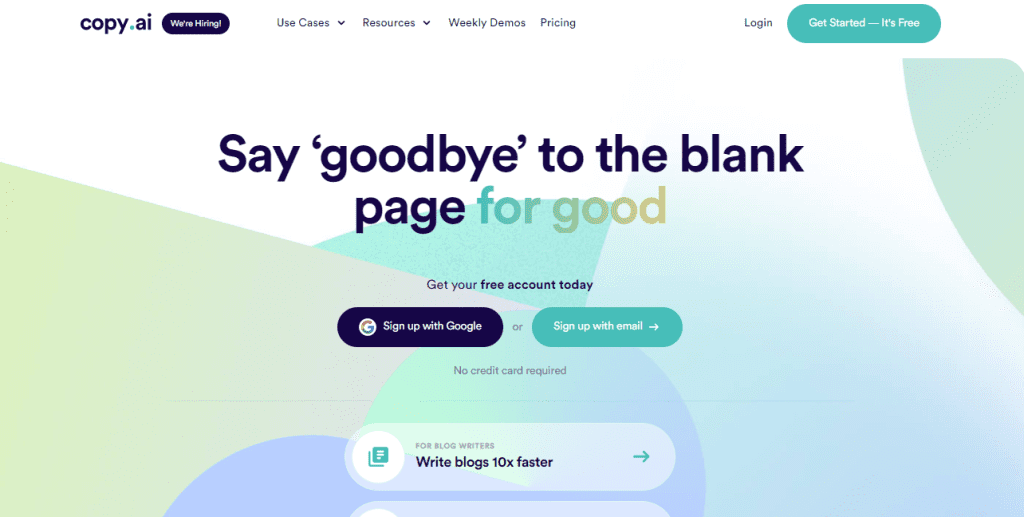 AI Writing Software - Copy.ai Homepage