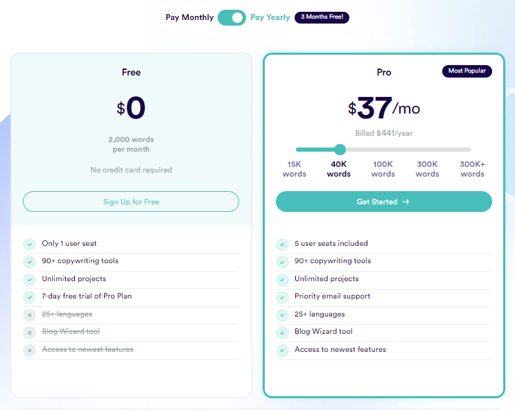 AI Writing Software - Copy.ai Pricing