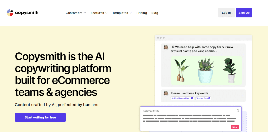 AI Writing Software - Copysmith Homepage