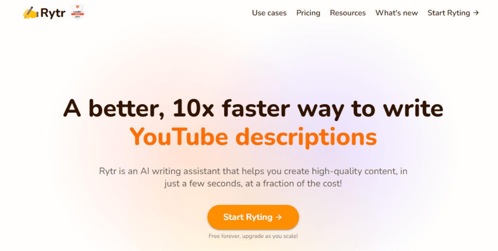 AI Writing Software - Rytr Homepage