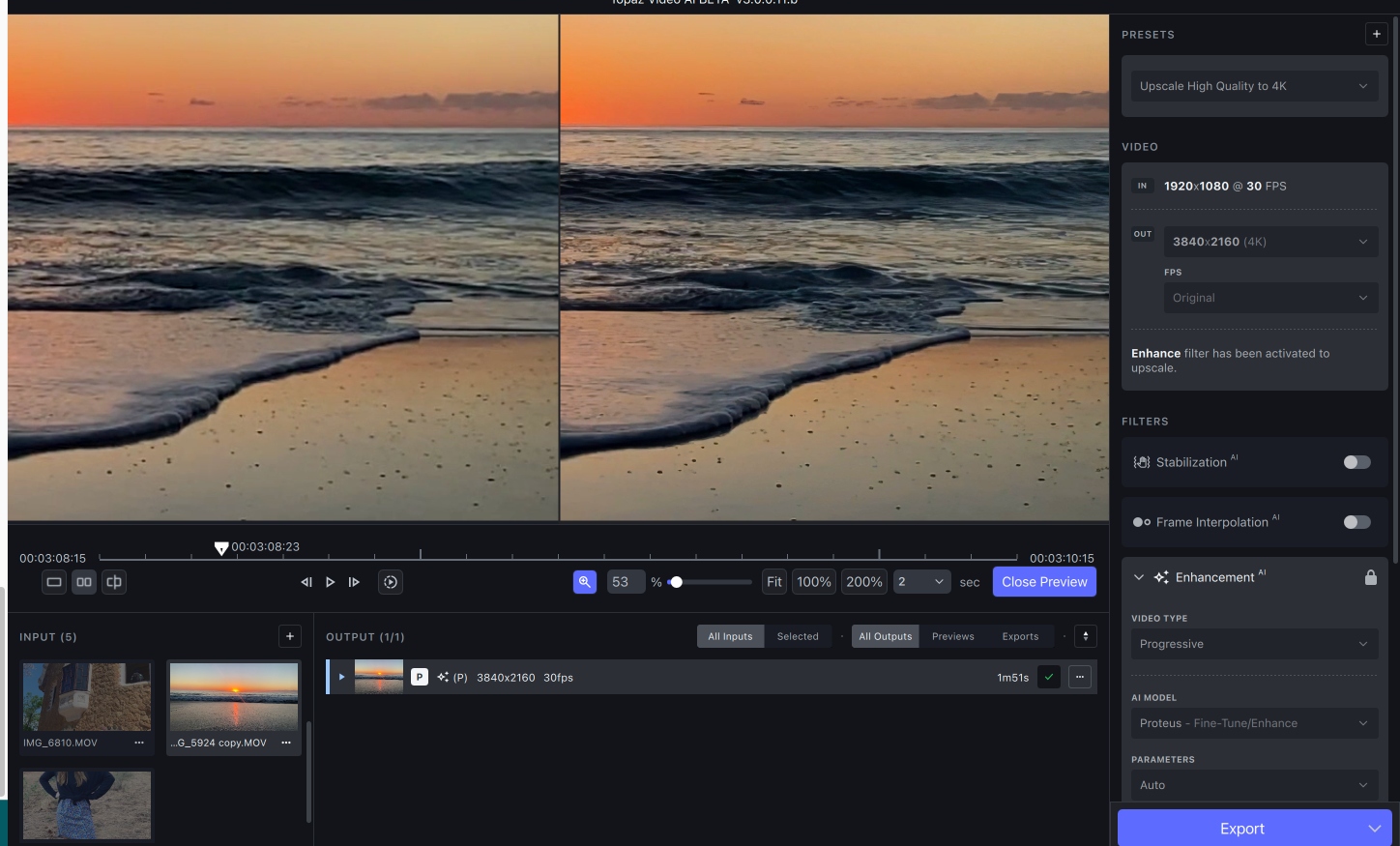 TVAI: Topaz Video AI Interface 