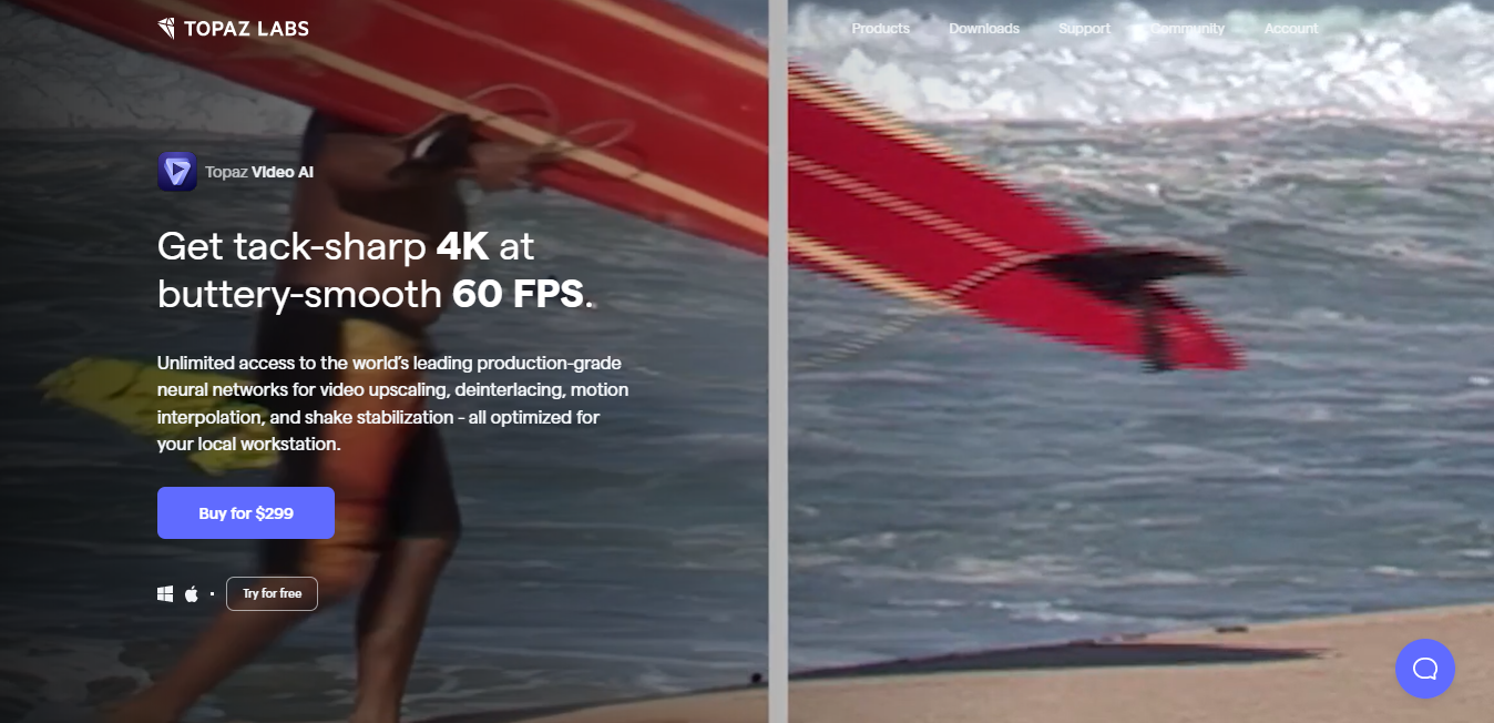TVAI: Topaz Video Enhance AI Homepage